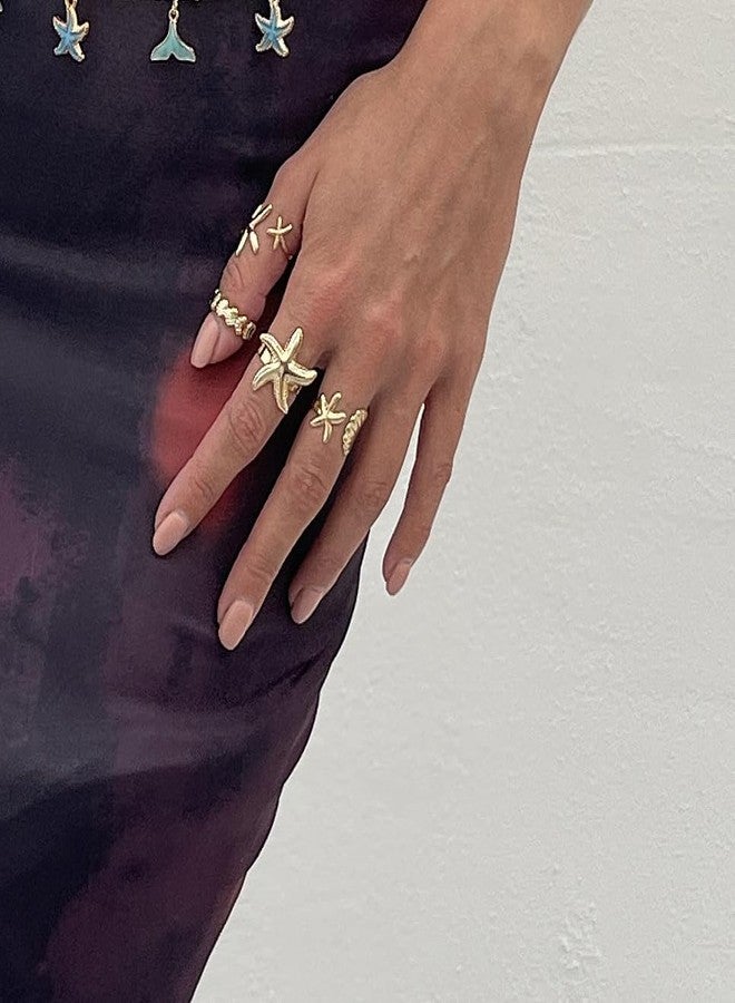 KURTCB Seashell Starfish Rings Set Gold Silver Summer Beach Surfer Conch Stacking Rings Beachy Jewelry for Women 4PCS (Gold) - Image 5